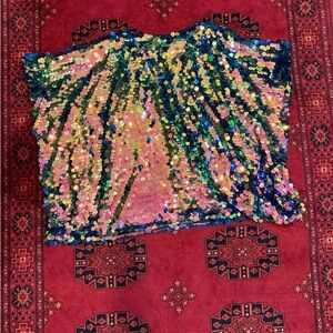 Pink and Green Sequin Bubble Blouse Mini